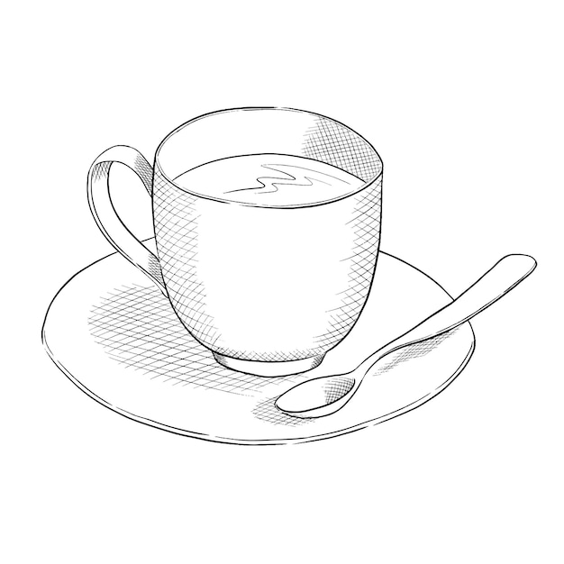 Cup of coffee vector outline illustration. Bakery set.