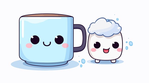 Vector a cup of coffee with a cute little monster next to it