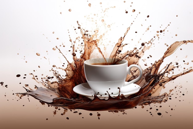 Vector a cup of coffee with a splash of water splashing out of it