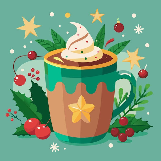 Vector a cup of ice cream sits in front of a green background with a star shaped top