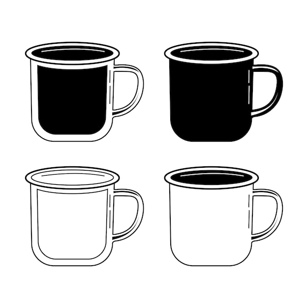 cup icon silhouette vector illustration set black and white