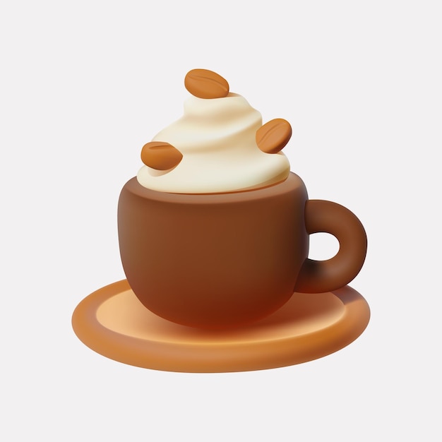 Cup of latte with whipped cream 3d icon isolated Vector illustration