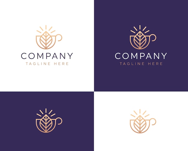 Cup tea and tea leaf premium logo vector image