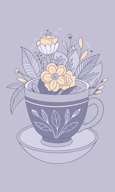 Vector a cup of tea with flowers on it