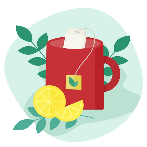 Cup of Tea with mint and lemon vector flat design