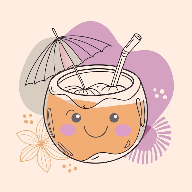 a cup of tea with an umbrella and a straw in it