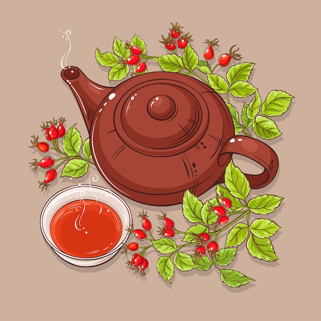 Cup of wild rose hips tea and teaapot