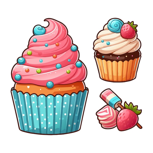 Vector cupcake clipart vector illustration on white background