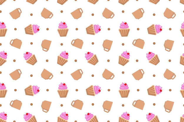 Cupcake and coffee cup seamless pattern abstract on white background vector design