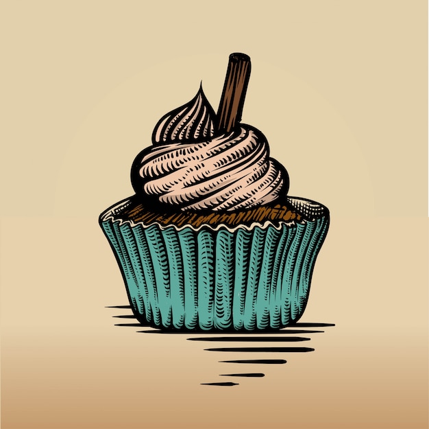 cupcake in engraving style