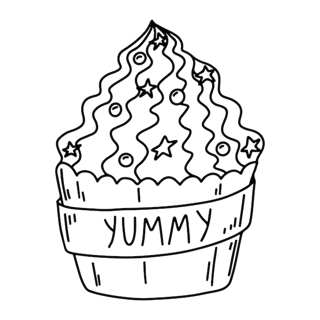 Cupcake in hand drawn doodle style Yummy desert design Vector illustration