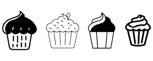 Cupcake Hand Drawn Set Vector On White Background