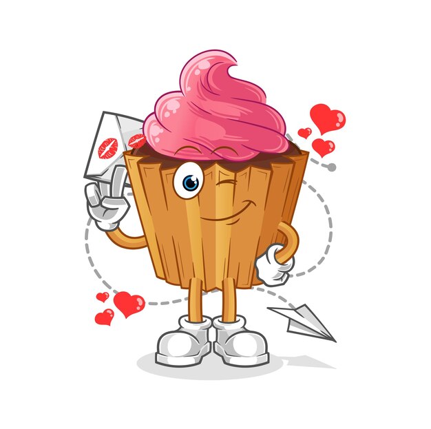 Cupcake hold love letter illustration character vector