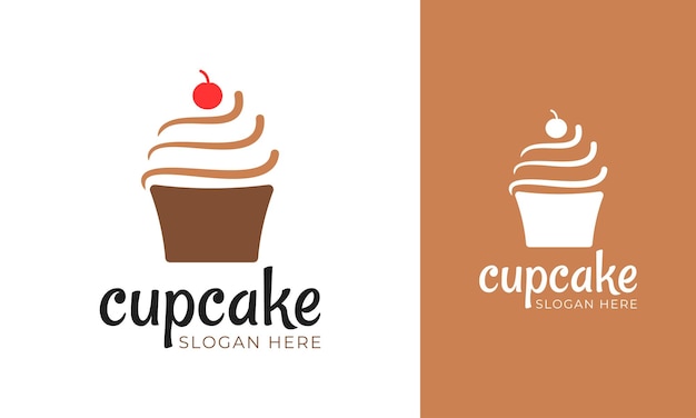 Cupcake logo design with a cherry icon for pastry shop identity