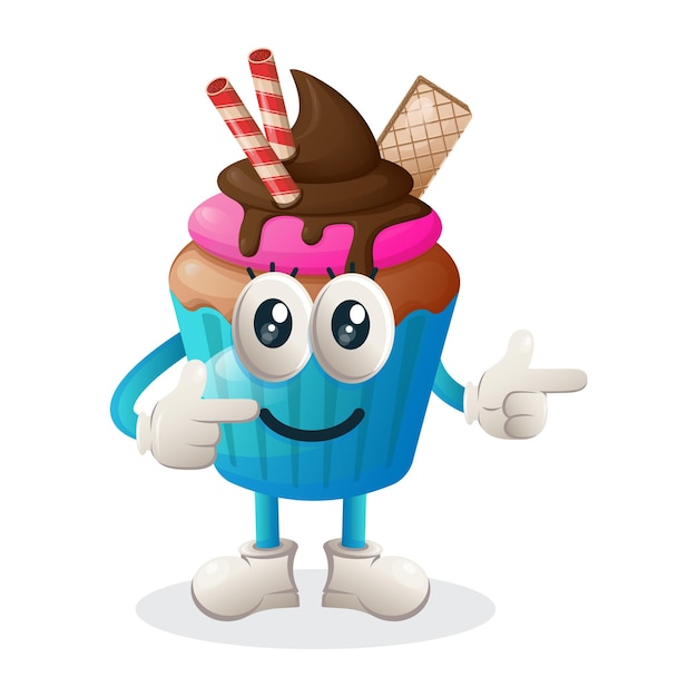 Cupcake mascot design pointed hand.