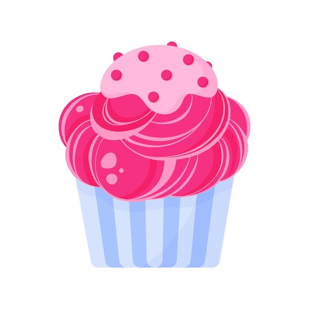 Cupcake or muffin with pink cream and pastry topping.