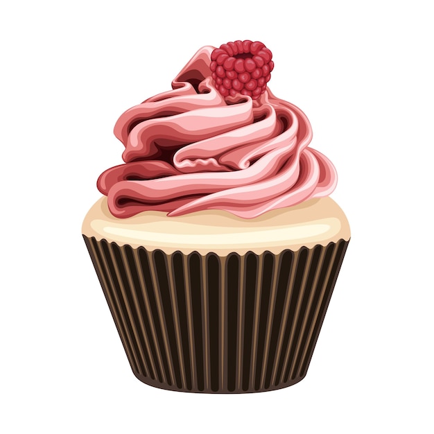 Cupcake Raspberry Cream Sweet Cake Desert Vector Illustration