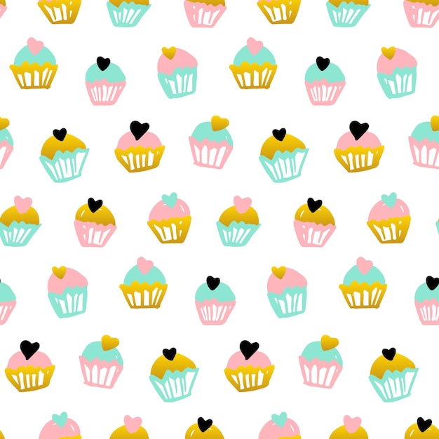 Cupcake Seamless Pattern. Vector Illustration of Trendy Greeting Background.