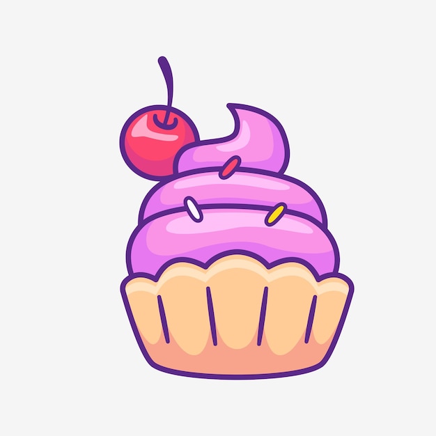 Cupcake sweet with cherry cartoon illustration