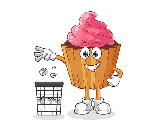 Cupcake Throw garbage mascot cartoon vector