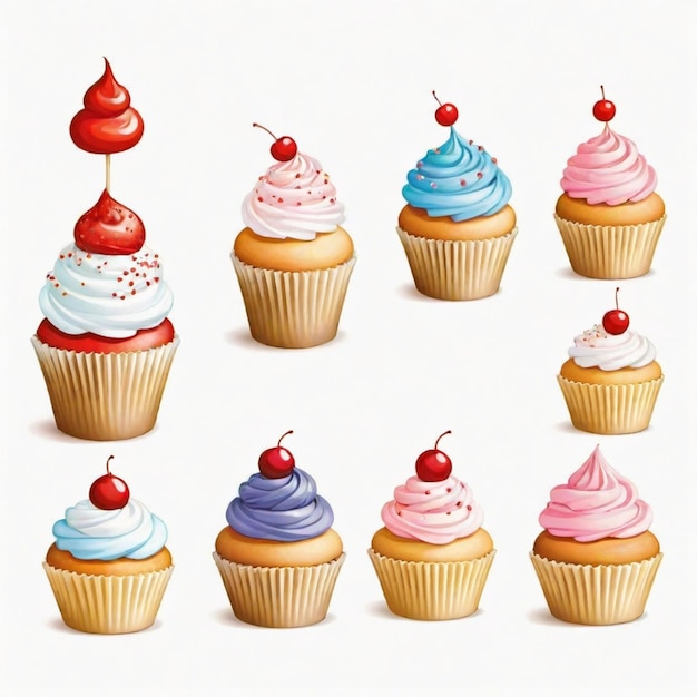 Cupcake toppers vector set White background isolated