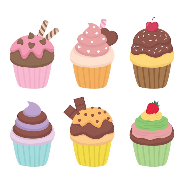 Cupcake vector set illustration