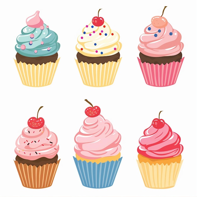 Vector cupcake vector set simple and minimali