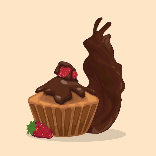 Cupcake with chocolate and strawberry