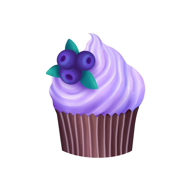 Cupcake with cream and blueberries Vector illustration