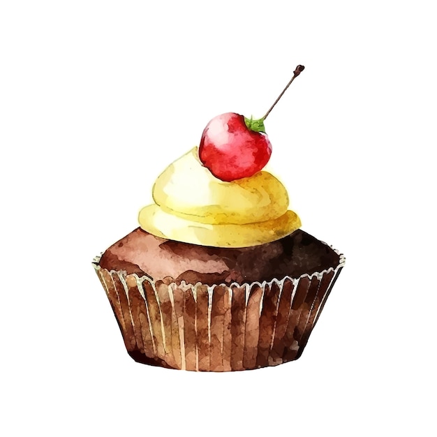 Cupcake with cream watercolor illustration ice cream