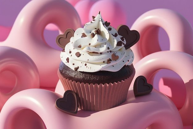 a cupcake with a heart shaped ice cream on it