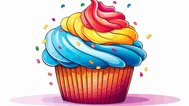 Vector a cupcake with rainbow frosting and rainbow colors