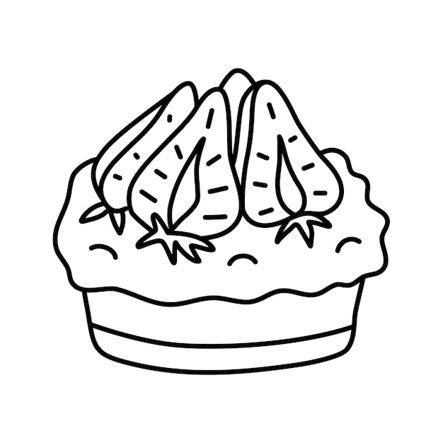 Cupcake with strawberries Vector doodle drawing