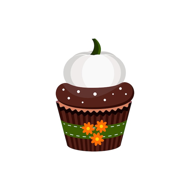 Cupcake with white pumpkin and chocolate cream dessert