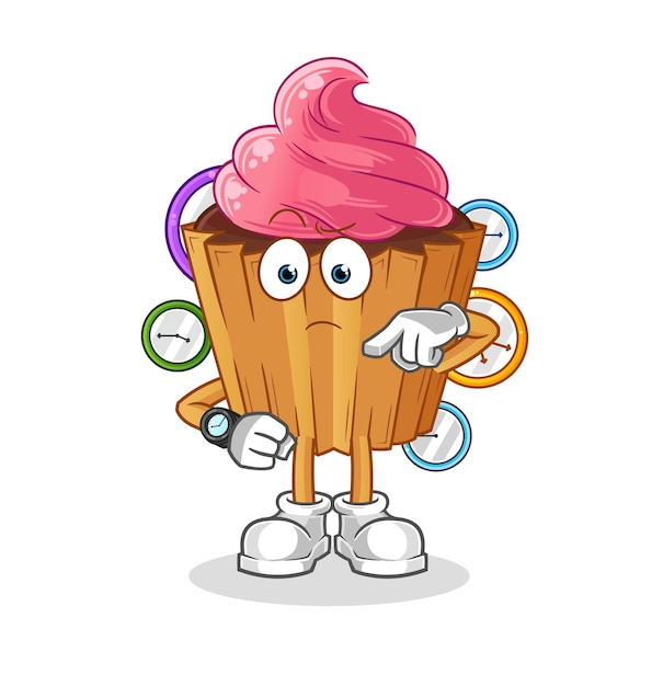 Cupcake with wristwatch cartoon cartoon mascot vector