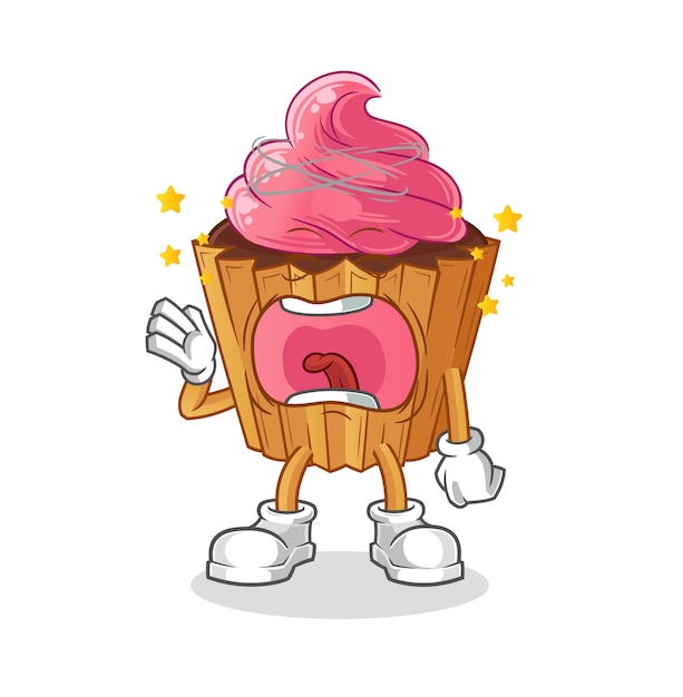 Cupcake yawn character cartoon mascot vector