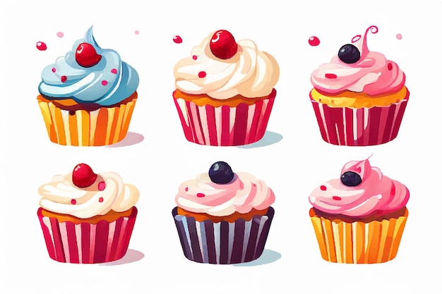 Cupcakes icon set Cute sweet cupcakes set of creamy muffins desserts cakes cupcakes chocolate