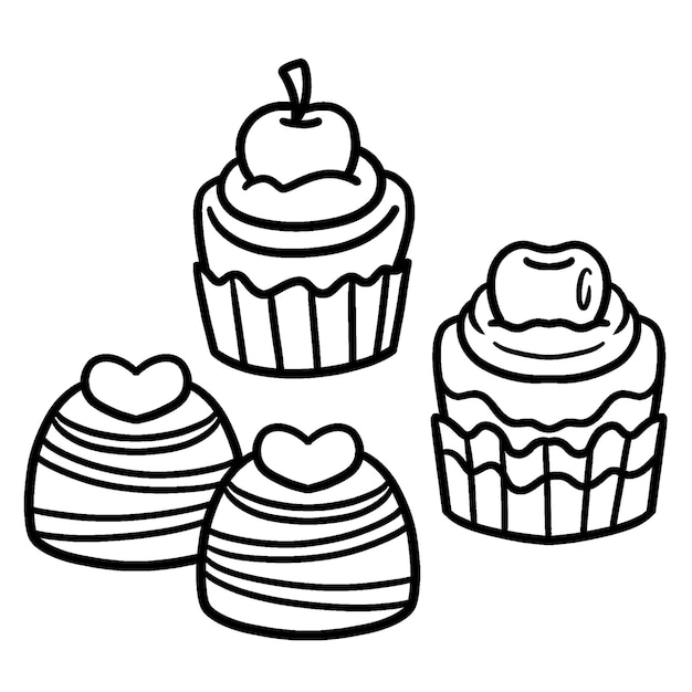 Cupcakes Isolated Coloring Page for Kids