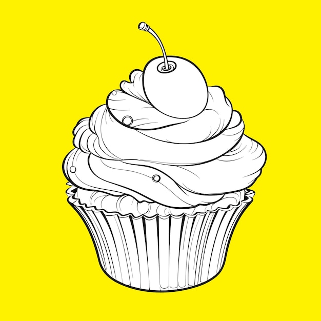 Cupcakes line artwork drawing for kids