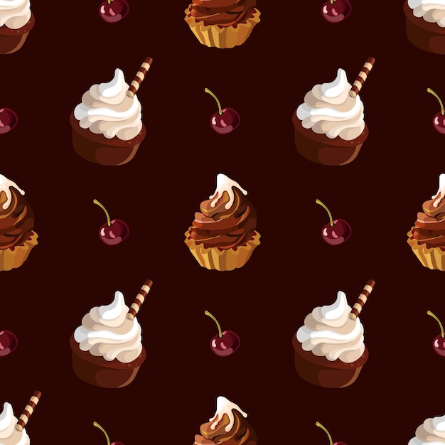 Cupcakes seamless pattern Cakes with cream illustration Vector