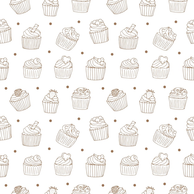 Cupcakes seamless pattern vector illustration hand drawing doodles