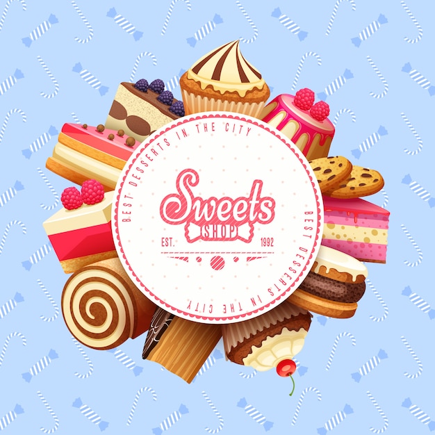 Cupcakes Sweets Shop Round Background frame