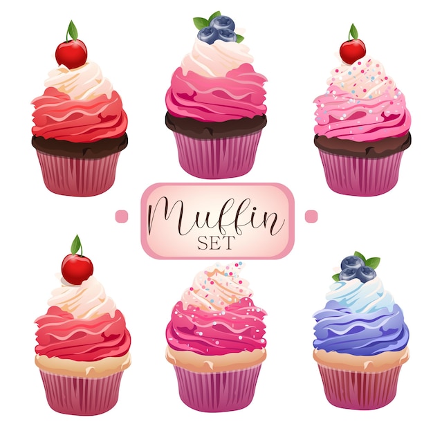 Cupcakes vector set, love cupcakes, Vector cupcakes, Muffin set, Vector muffin set, Vector muffins