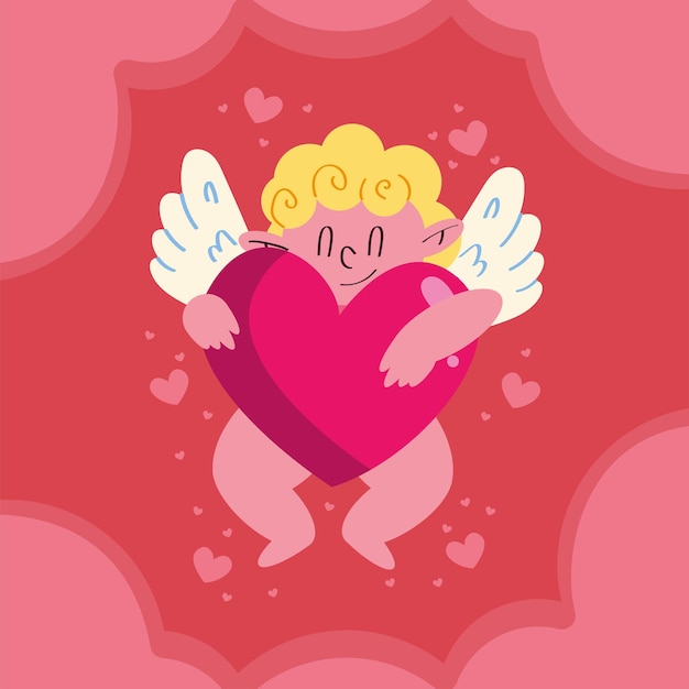 Cupid angel hugging heart