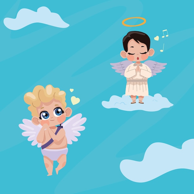 Cupid angels couple in clouds