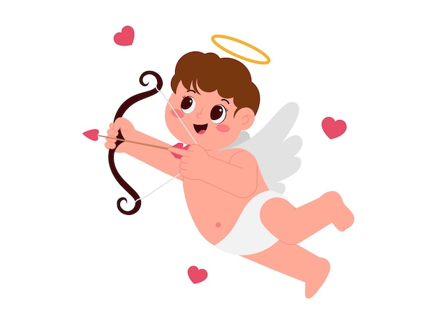 Cupid Boy Holding Bow Arrow Illustration