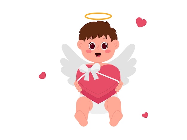 Cupid Boy With Gift Box Illustration