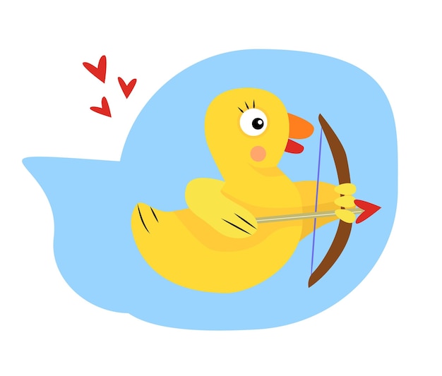 Cupid duck with bow and arrow heart yellow duck funny character for Valentine's Day