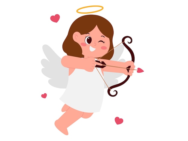 Cupid Girl Hold Bow Arrow Illustration