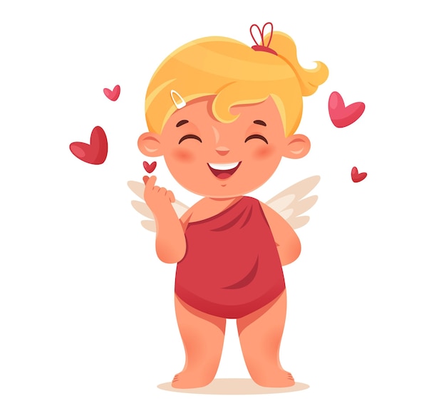 Cupid girl with  finger heart gesture Romantic flat character